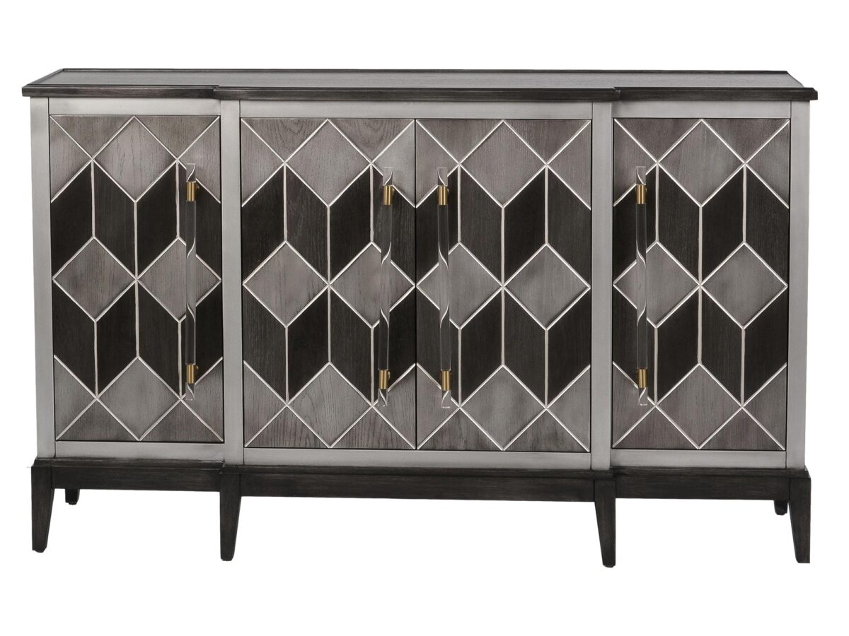 Komoda szara z intarsją i srebrnym wzorem 3D – Eleganza