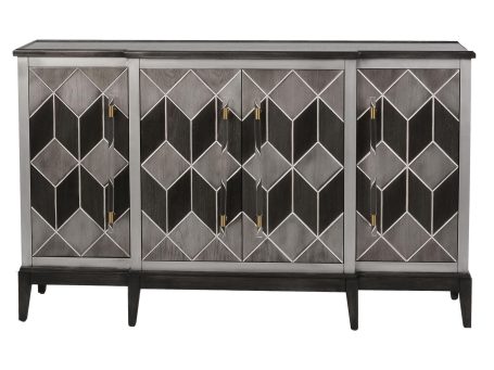 Komoda szara z intarsją i srebrnym wzorem 3D – Eleganza