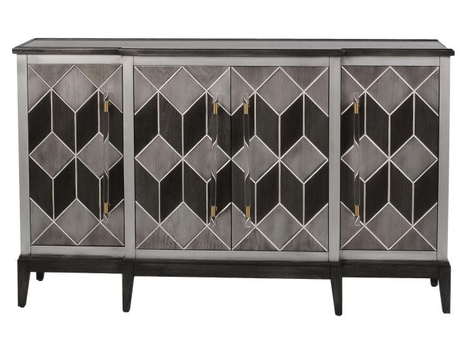 Komoda szara z intarsją i srebrnym wzorem 3D – Eleganza