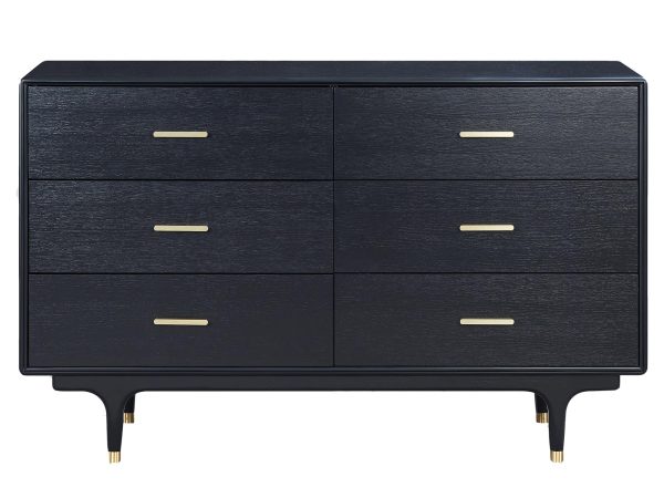 Designerska czarna komoda z minimalistycznym złotym uchwytem