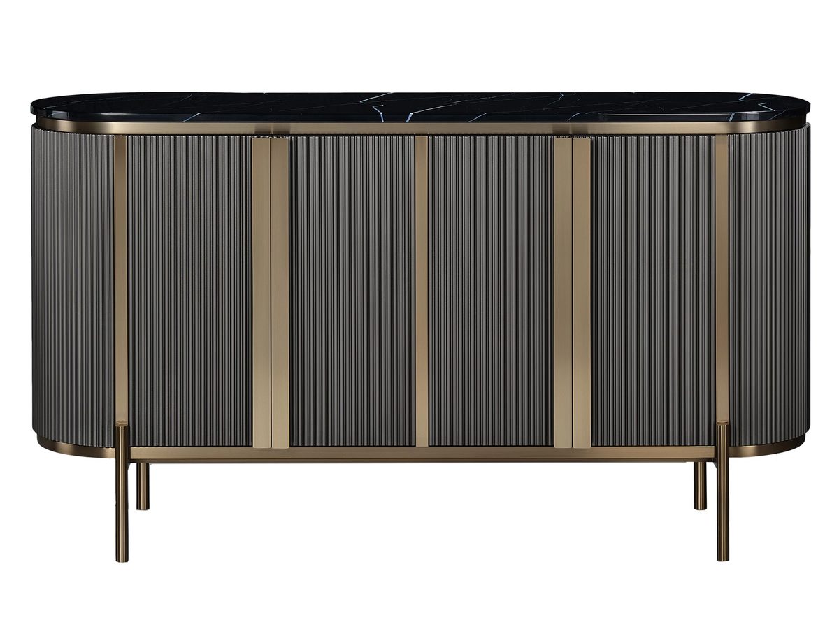 Komoda Grafitowa z Marmurowym Blatem i Złotymi Akcentami – Eleganza