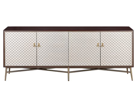 Komoda Orzech Włoski z Wytłoczonym Wzorem Łusek Rybich i Złotymi Nogi – Eleganza