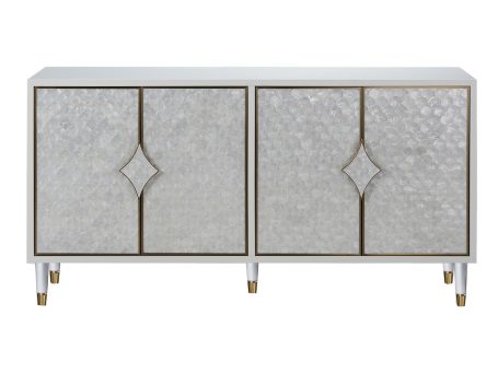 Komoda Biała Ecru z Naturalną Muszlą Morską i Złotymi Nóżkami – Eleganza