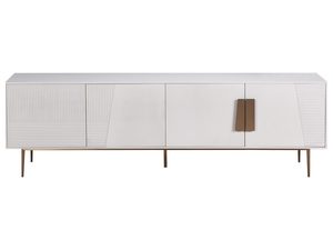 Miniaturka 2 - Biała elegancka komoda RTV z geometrycznym dekorem i złotym wykończeniem