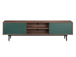 Miniaturka 3 - Komoda RTV orzechowa z zielonymi frontami i eleganckimi nóżkami