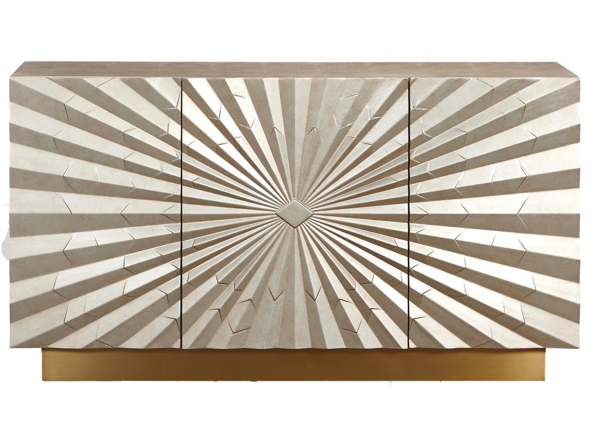 Komoda Szampańska z Geometrycznym Wzorem Origami i Złotymi Akcentami – Eleganza