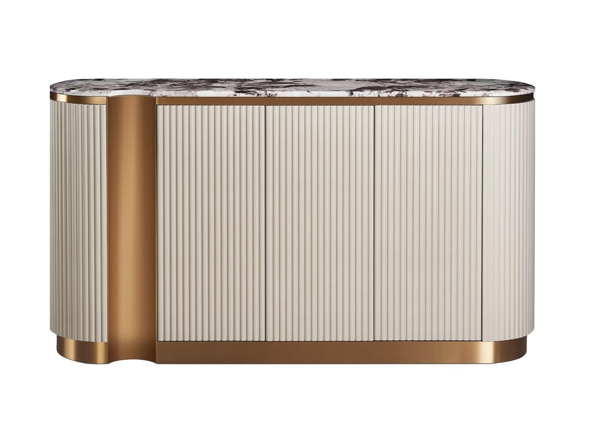 Komoda Jasnokremowa z Złotymi Akcentami i Marmurowym Blatem – Eleganza