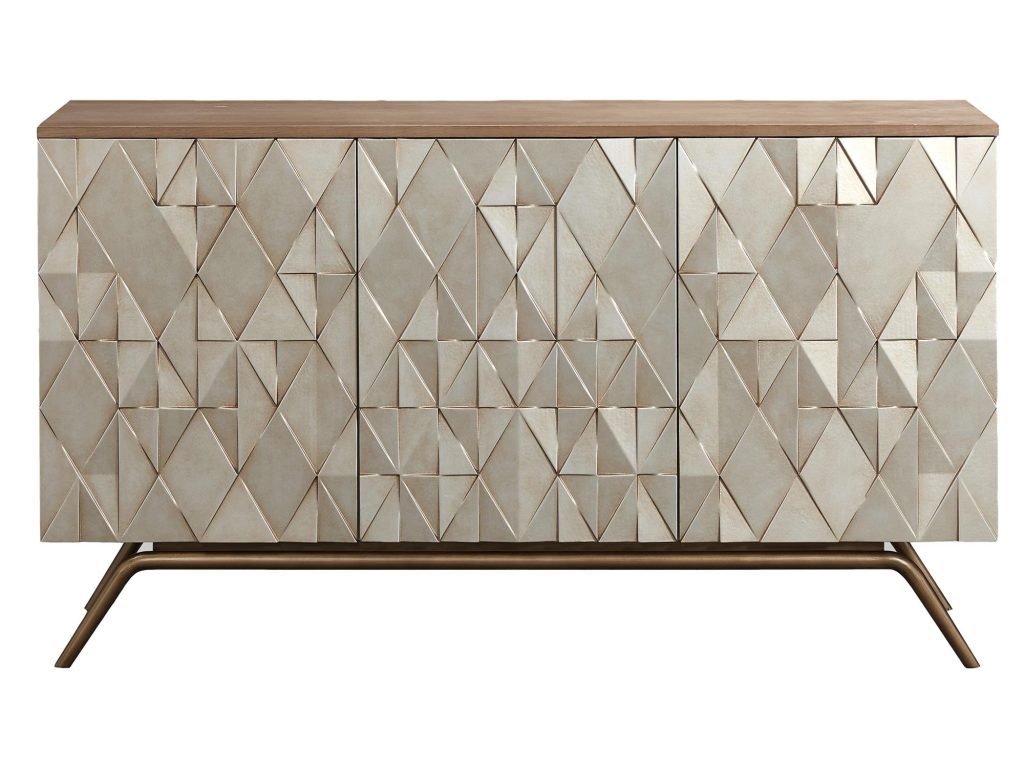 Komoda Złocona z Wzorem Origami i Retro Nóżkami w Stylu Vintage – Eleganza
