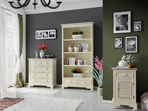 Miniaturka 4 - Drewniana komoda z dekoracyjnymi frontami i szufladami w stylu prowansalskim kolor kremowy aranżacja salonu