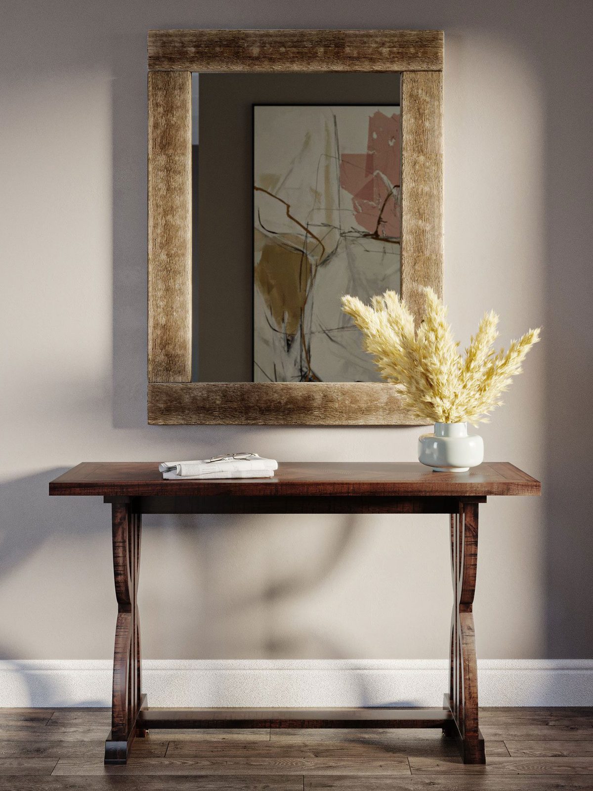 Stół drewniany z dekoracyjnym blatem w jodełkę