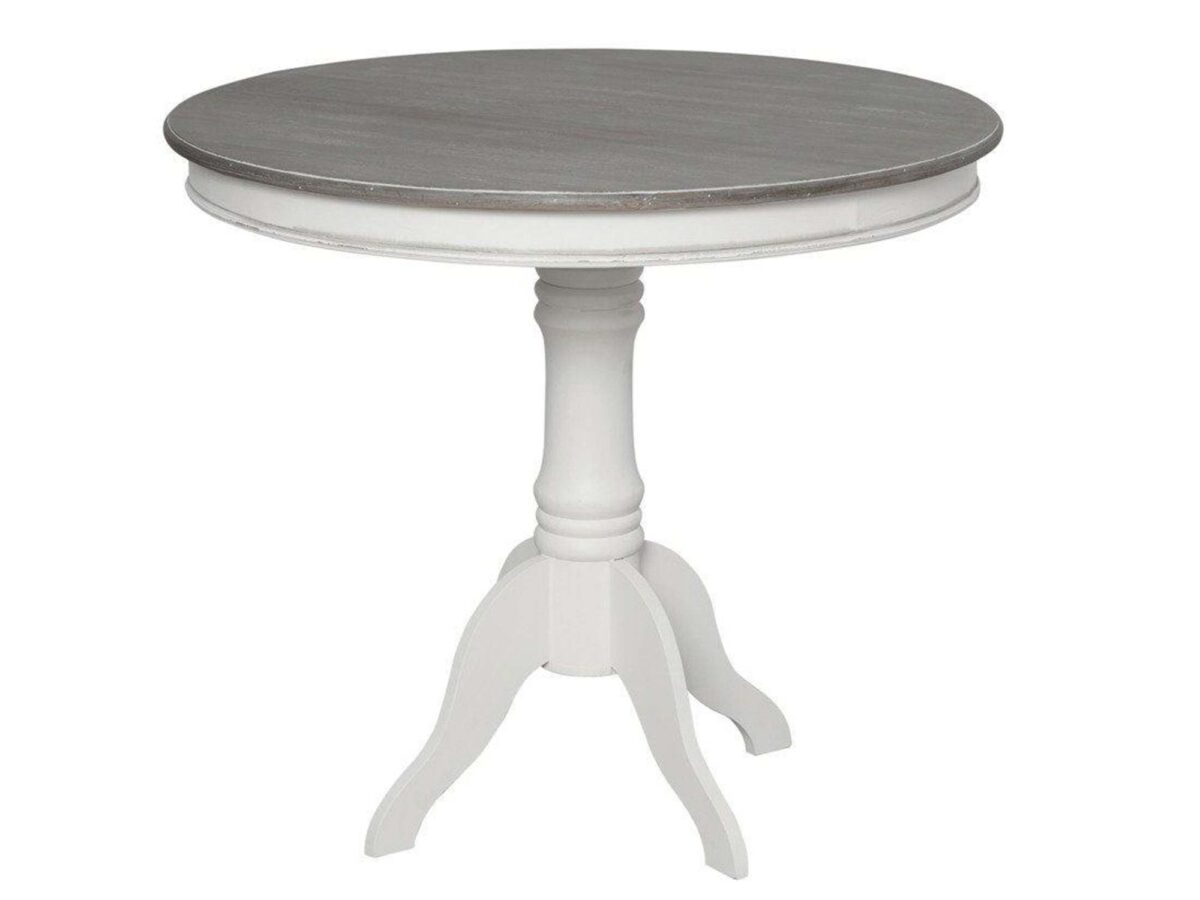 Stół okrągły prowansalski z rzeźbieniami i ciemnobrązowym blatem – Sorrento White