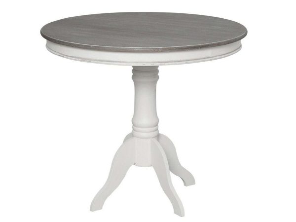 Stół okrągły prowansalski z rzeźbieniami i ciemnobrązowym blatem – Sorrento White