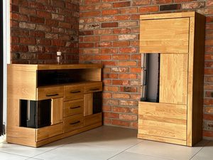 Miniaturka 6 - Mebel RTV z przeszkloną witryną i drewnianymi szufladami