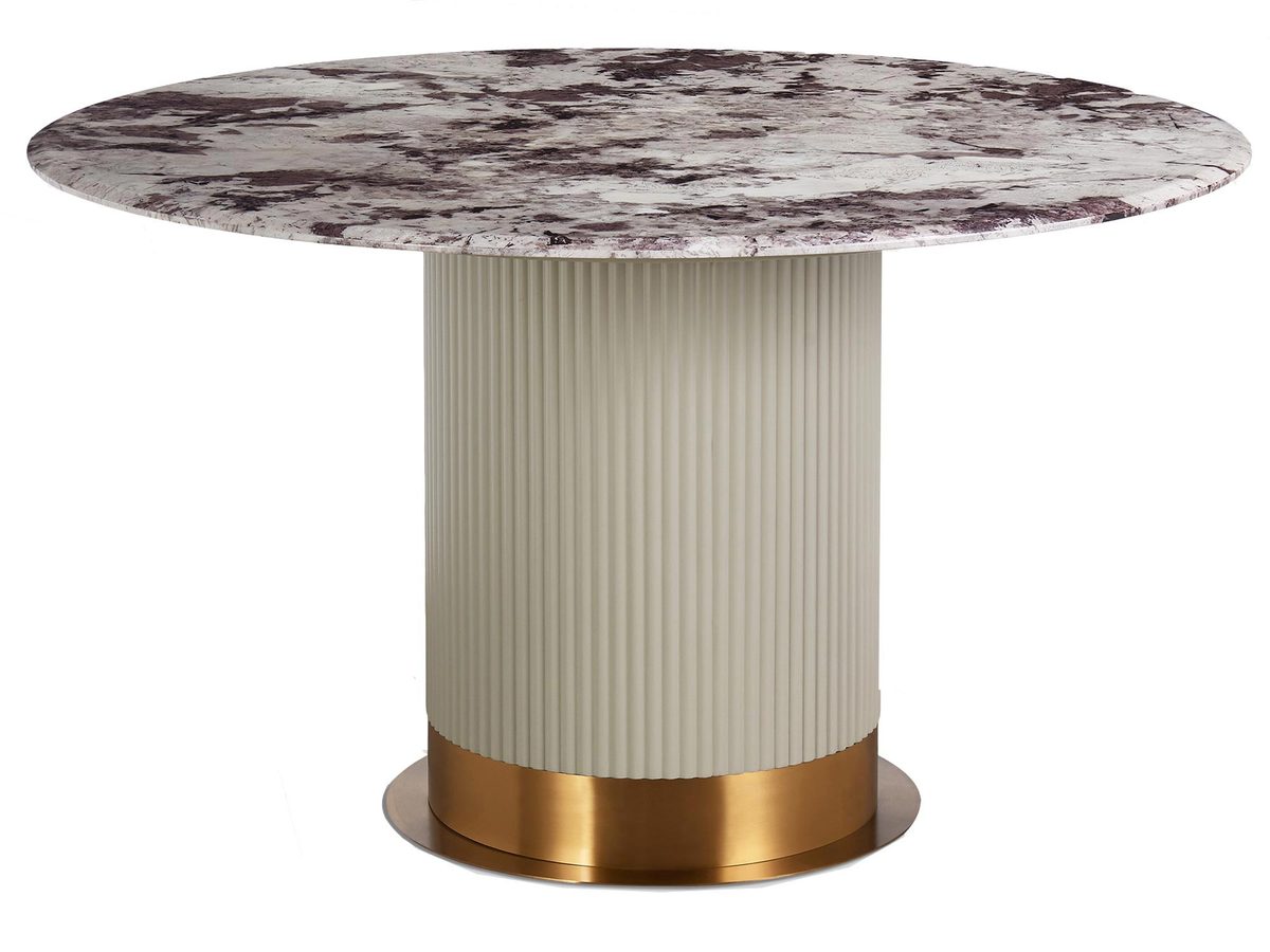 Stół Okrągły Kremowy z Złotym Akcentem i Marmurowym Blatem – Eleganza