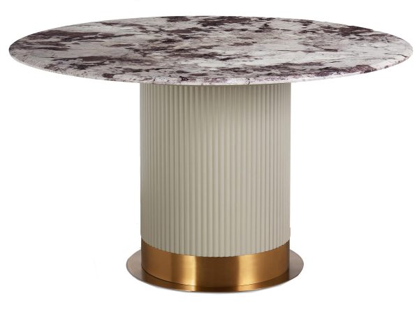 Kremowy okrągły stół ze złotym akcentem w stylu glamour