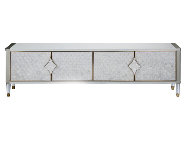 Oryginalna komoda RTV w kolorze białym ecru z designerskim frontem