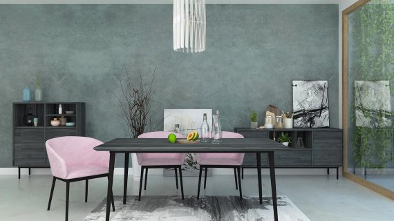 Minimalistyczna jadalnia z ciemnymi meblami
