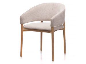 Miniaturka 1 - Beżowe krzesło tapicerowane z zaokrąglonym oparciem i drewnianymi nogami perspektywa