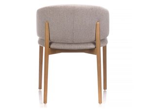 Miniaturka 3 - Beżowe krzesło tapicerowane z zaokrąglonym oparciem i drewnianymi nogami tył