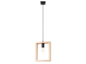 Miniaturka 18 - Lampa wisząca z naturalnego drewna z prostokątną ramą i czarnym kablem
