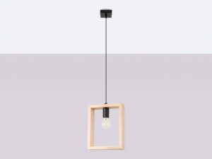 Miniaturka 2 - Wisząca lampa drewniana w jasnym kolorze z żarówką dekoracyjną LED