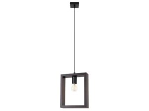 Miniaturka 17 - Grafitowa lampa wisząca kwadratowa z drewna z czarną podsufitką