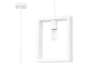 Miniaturka 1 - Lampa wisząca biała z kwadratową metalową ramą i żarówką filamentową