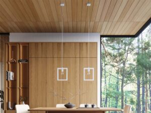 Miniaturka 15 - Białe lampy wiszące kwadratowe nad stołem w jadalni skandynawskiej