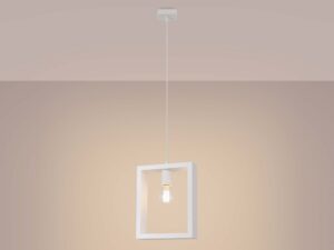 Miniaturka 3 - Wisząca lampa z białą ramą kwadratową i ciepłym światłem żarówki