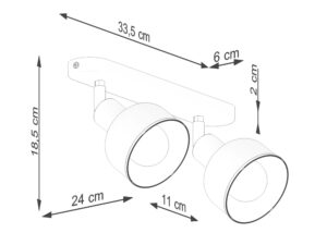Miniaturka 11 - Schemat wymiarów plafonu sufitowego dwupunktowego białego matowego 33,5x18,5cm