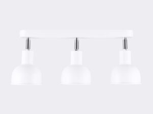 Miniaturka 5 - Detal połączenia chromowanego ramienia z białym kloszem dzwonkowym plafonu zbliżenie