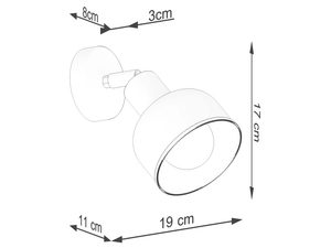 Miniaturka 9 - Schemat wymiarów czarnego kinkietu ściennego z podanymi wymiarami
