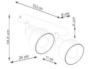 Miniaturka 11 - Schemat wymiarów plafonu sufitowego dwupunktowego czarnego matowego 33,5x18,5cm