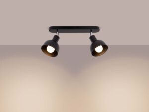 Miniaturka 2 - Plafon dwupunktowy czarny matowy z kloszami dzwonkowymi świecący ciepłym światłem