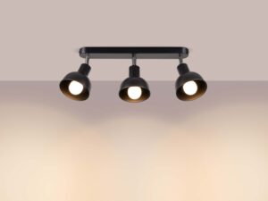 Miniaturka 2 - Plafon trójpunktowy czarny matowy z kloszami dzwonkowymi świecący ciepłym światłem