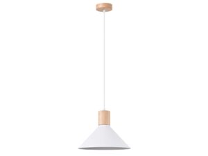 Miniaturka 19 - Biała lampa wisząca skandynawska z naturalnym drewnianym wykończeniem