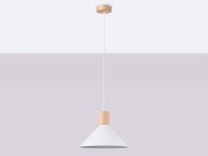 Miniaturka 2 - Skandynawska lampa wisząca biała na szarym tle z drewnianą rozetą