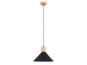 Miniaturka 20 - Czarna lampa wisząca ze stożkowym abażurem i jasnym drewnem