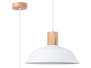 Miniaturka 1 - Lampa wisząca biała z drewnianym elementem styl skandynawski