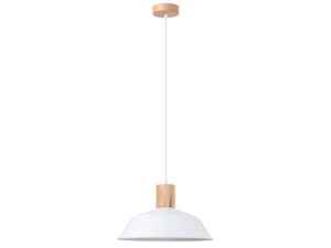 Miniaturka 19 - Biała lampa wisząca z drewnianym wykończeniem