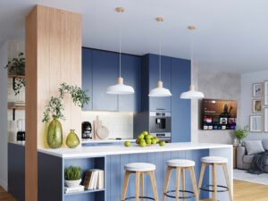 Miniaturka 18 - Dwie lampy wiszące skandynawskie w aranżacji kuchni z salonem