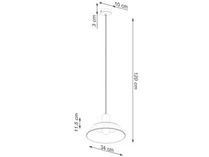 Miniaturka 18 - Schemat wymiarów lampy wiszącej z kloszem 34 cm i wysokością 120 cm