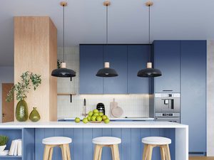 Miniaturka 21 - Lampy wiszące czarne z bukowym elementem w aranżacji kuchni