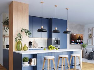 Miniaturka 22 - Aranżacja kuchni z trzema lampami wiszącymi nad wyspą kuchenną