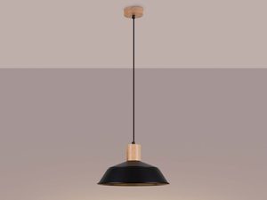 Miniaturka 4 - Wisząca lampa z czarnym kloszem i drewnianym wykończeniem w ciepłej aranżacji
