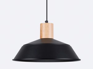 Miniaturka 5 - Lampa wisząca czarna z drewnianym detalem i metalowym kloszem