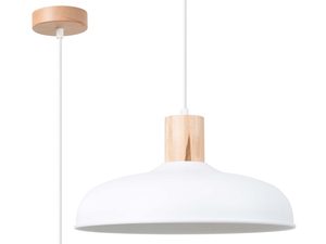 Miniaturka 1 - Lampa wisząca biała z drewnianym wykończeniem w stylu skandynawskim