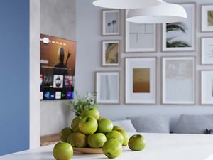 Miniaturka 14 - Trzy białe lampy wiszące z drewnem w aranżacji jadalni