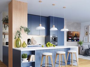 Miniaturka 16 - Lampy wiszące białe z drewnem w aranżacji nowoczesnej kuchni