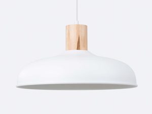 Miniaturka 4 - Biała lampa wisząca z cylindrycznym drewnianym elementem